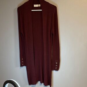 Women's Burgundy Open Front Long Cardigan